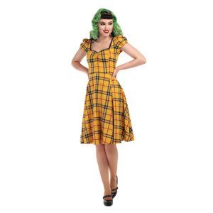 SOLD Collectif “Mimi” pinup vintage dress in Clueless yellow plaid